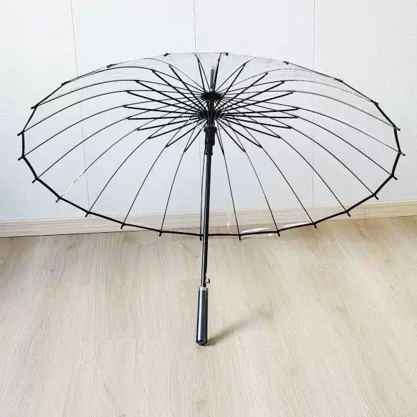 24 rib extra large automatic transparent umbrella for two people, transparent long handle umbrella,