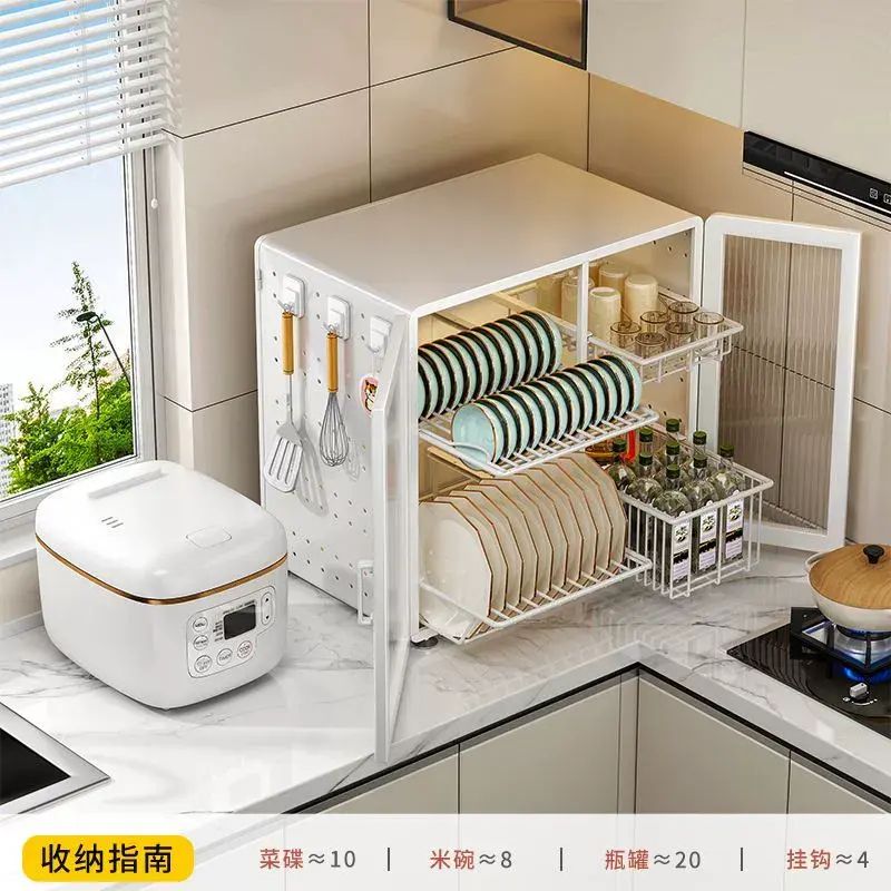 碗碟收納架雙層家用餐具瀝水碗筷防塵收納盒多功能碗櫃廚房置物架
