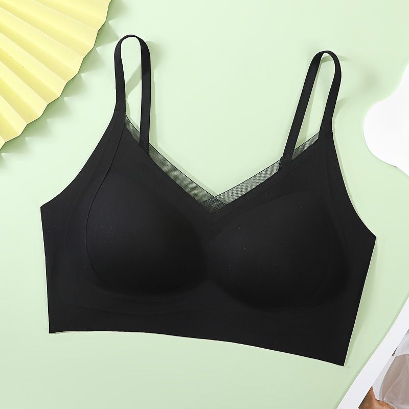 雲感衣果凍軟支撐吊帶內衣 冰絲無痕少女內衣 提拉零束縛無鋼圈文胸- 豆沙粉 XL(125-150斤)