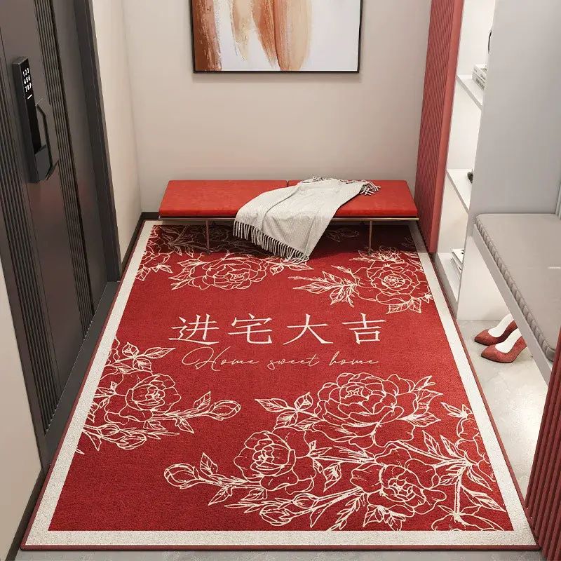 結婚紅色喜慶入戶門地墊進門口大門墊玄關腳墊防滑喬遷地毯毯子