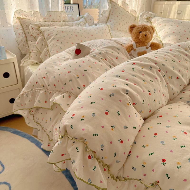 French retro style bedding set | Lace washed cotton | 5-foot bed