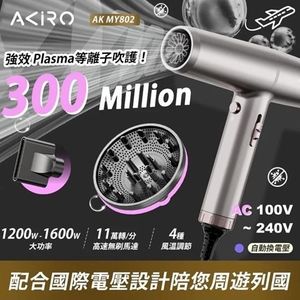 旅行風筒 | Akiro MY802 WorldStyler 高速護髮風筒 | 吹風機 | 全球電壓 100V - 240V - 太空灰