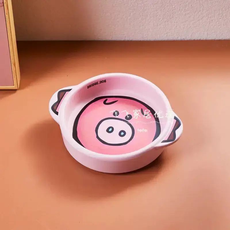 Animal dog food bowl with two ears and beautiful appearance. Universal ceramic food bowl and water 