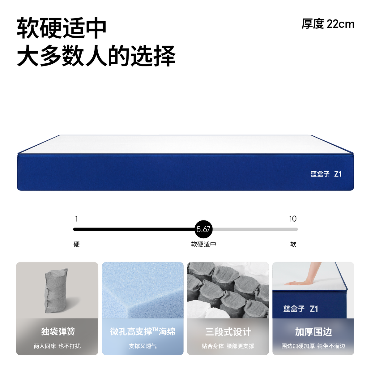 蓝盒子Z1小石头偏硬床垫 独立袋装弹簧记忆棉家用双人厚席梦思