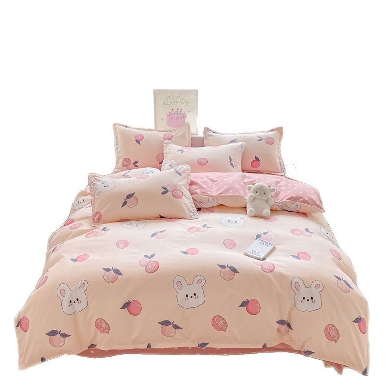 Orange Rabbit 4-Piece Set | Cartoon Bed Sheet And Duvet Cover | Pure Cotton Cute 4-Piece Set（LCA169）