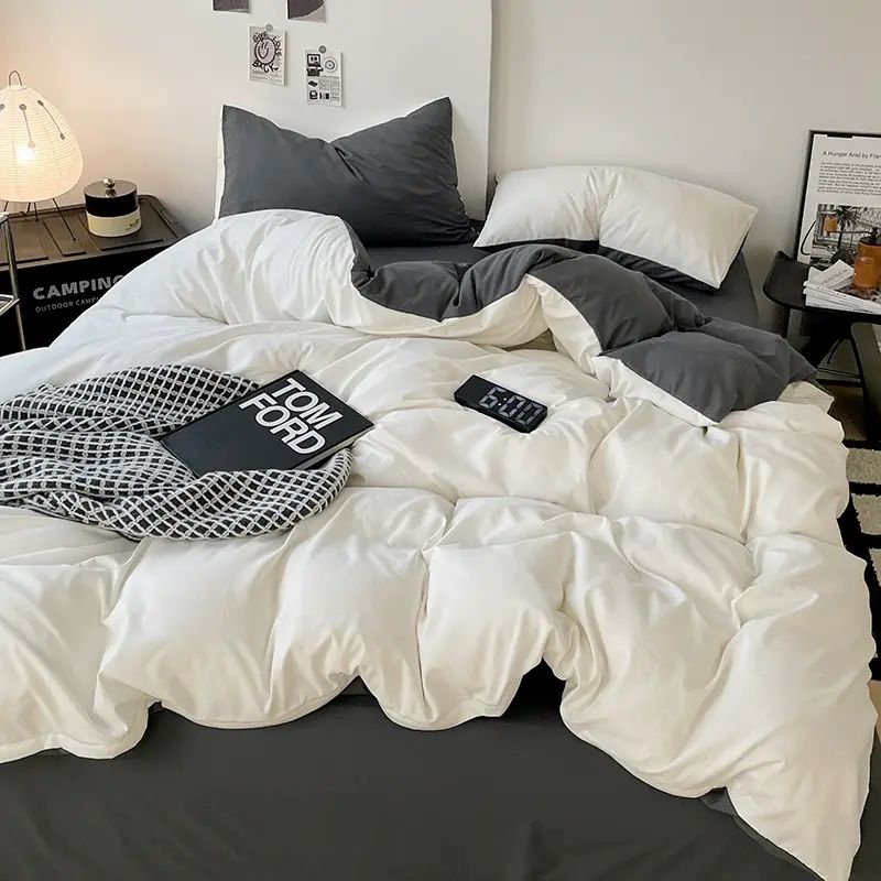 纯色四件套床单被套被罩学生宿舍单人床上用品三件套平行进口