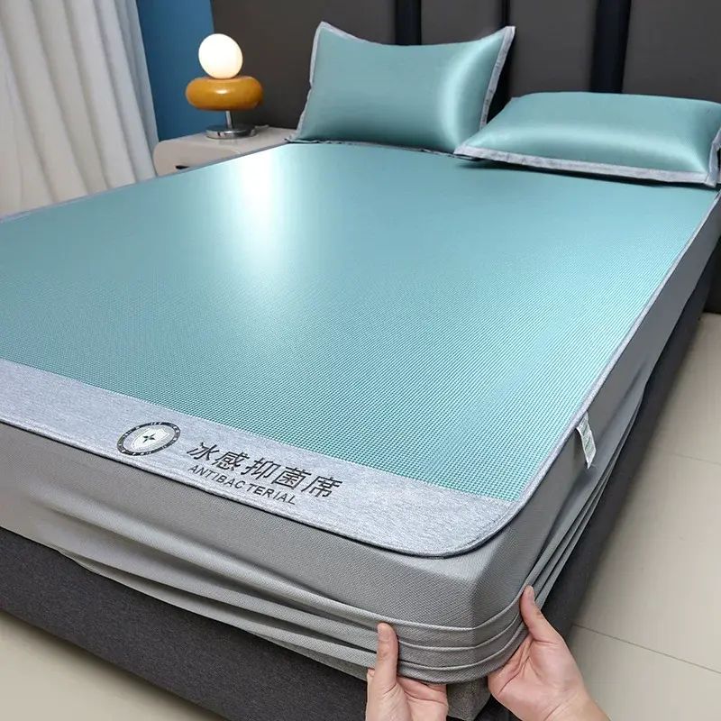 Cooling Ice Silk Fitted Sheet Single Piece Full Wrap Mattress Protector Summer