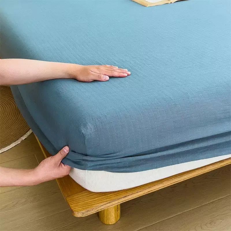 A类婴儿级色织全棉双层纱单件床笠纯棉纱布防滑床罩