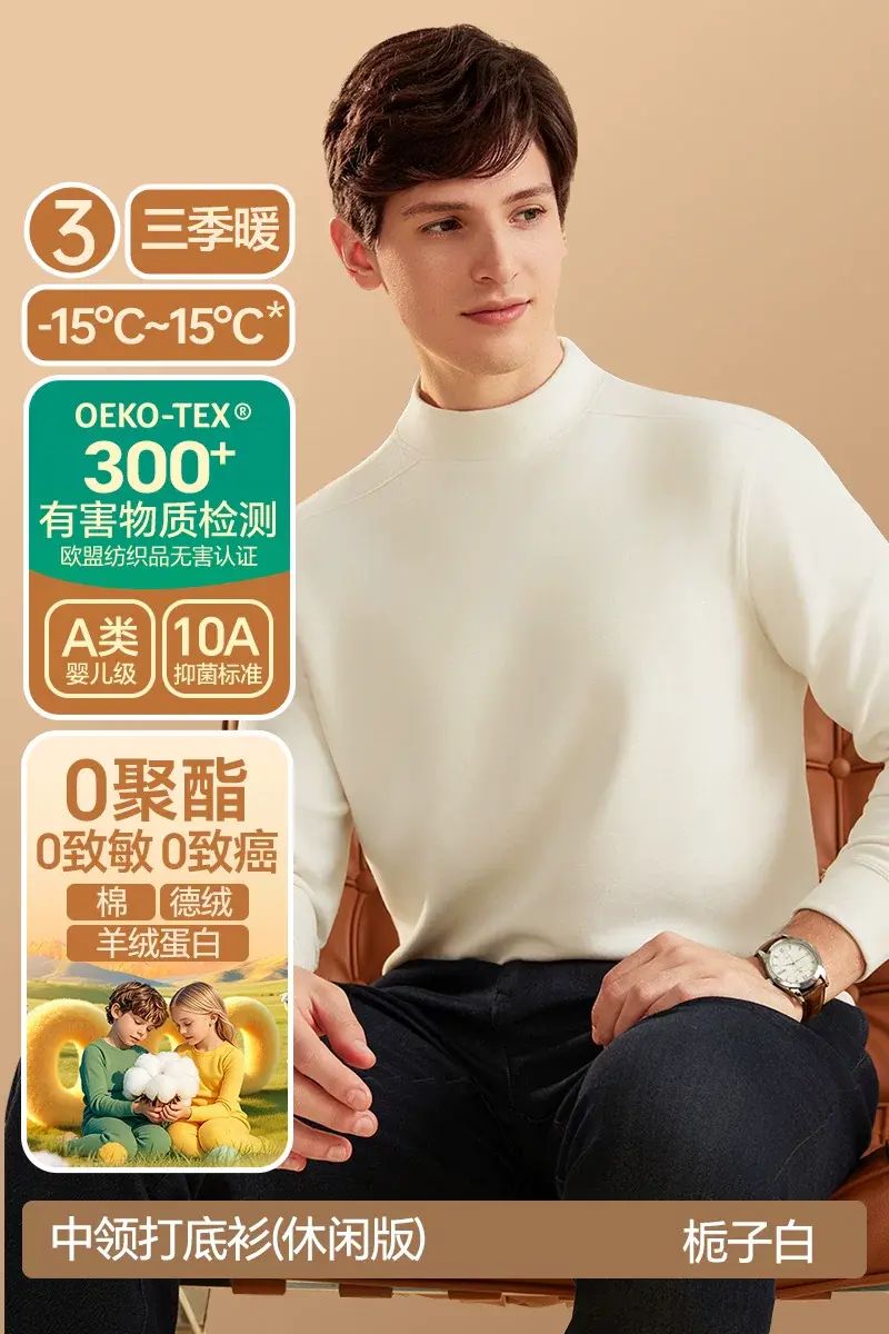 Men's Fleece Heated Warm Thermal -Men's Top [Heating Dermic Wool x Cashmere Protein] Collar - Garde
