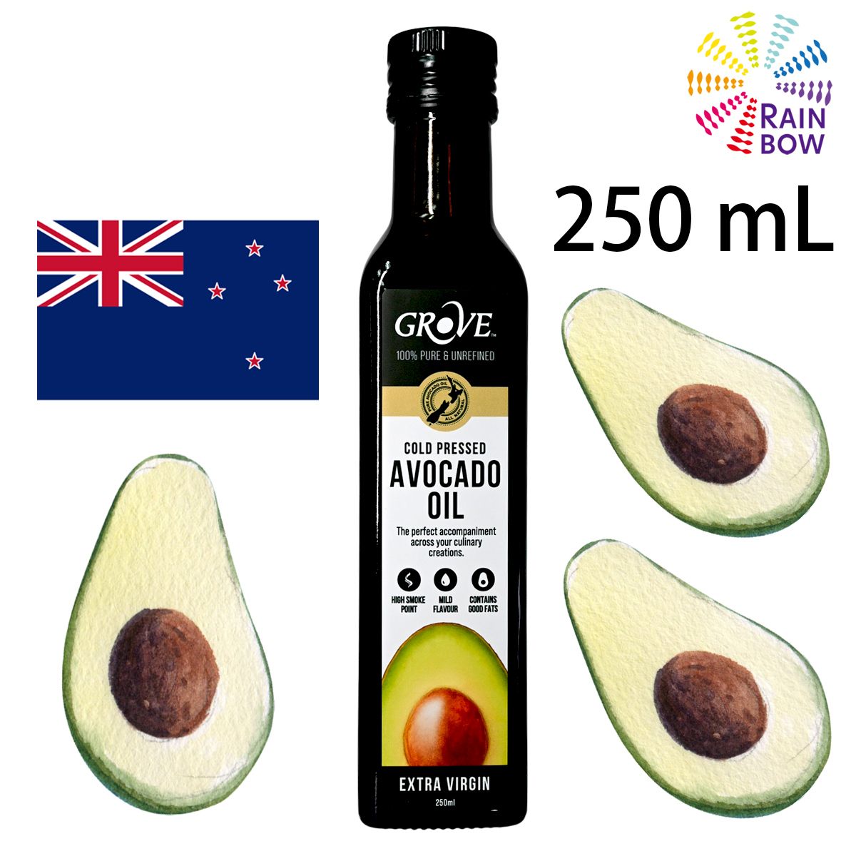 100% Extra Virgin Cold Pressed Avocado Oil [Suitable for Deep Frying] 250ml(00012)(Parallel Import)