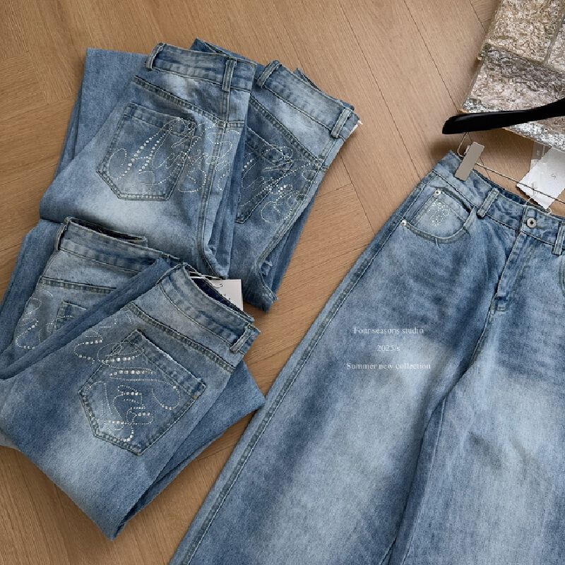 The Chestnut Cocoa Bankelili divine pants are now available! 25SS haute couture studded denim-Blue S