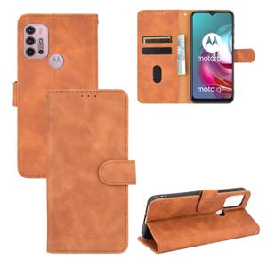 全城熱賣 - 適用於 摩托羅拉 Moto G30 / G10 純色膚感翻蓋磁吸搭扣皮套 帶支架&卡槽&錢夾（棕色）