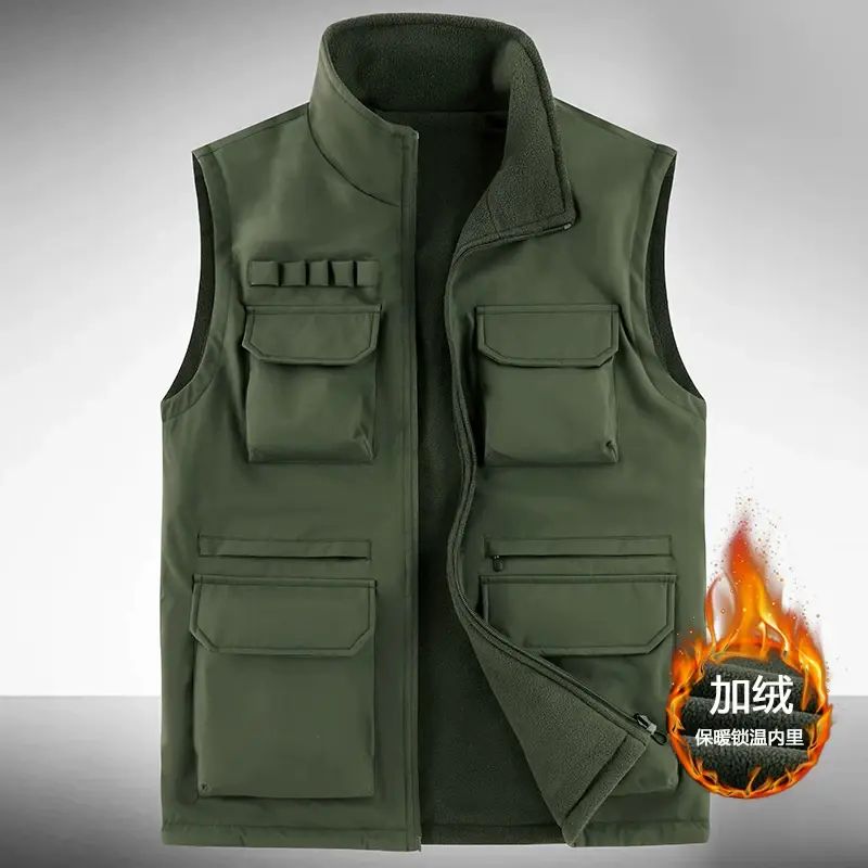 KATARA 加绒双面穿工装马甲男多口袋立领无袖保暖背心拉链外套