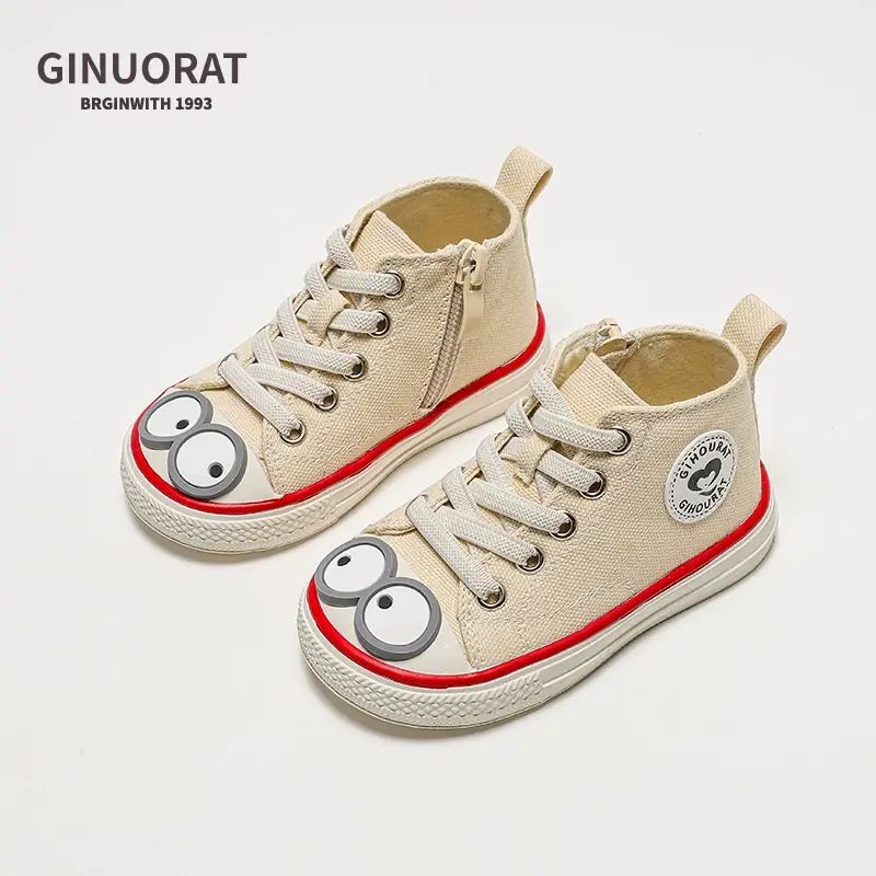 GINUORAT Children's High-Top Canvas Shoes with Quino Mouse Autumn New Men and Women Baby Ko-beige 15
