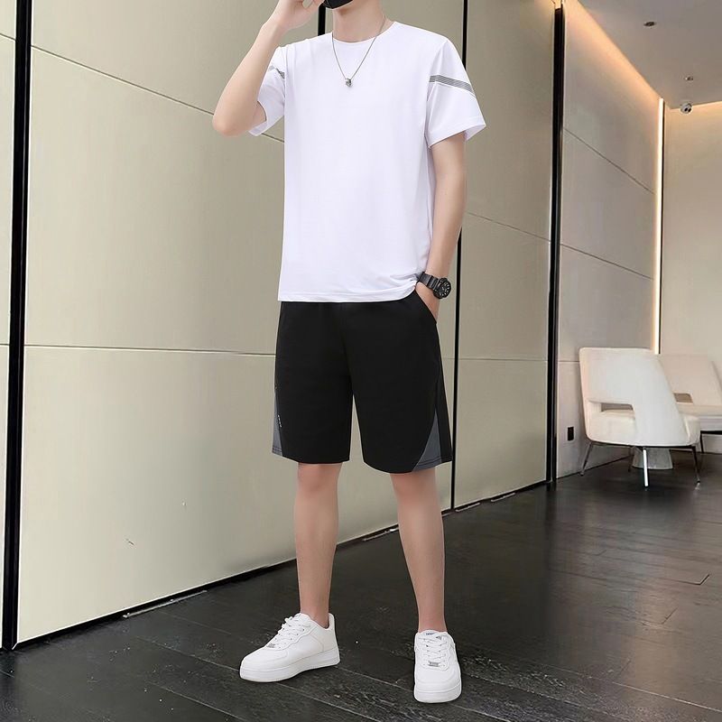 Men's summer pairing fashion trend brand men's thin short sleeved clothing two-piece set