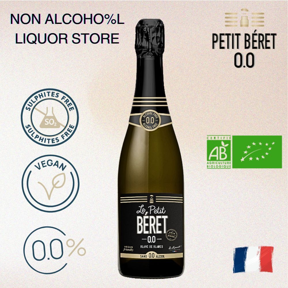 Non-Alcoholic French Sparkling Wine - Blanc de Blancs 750ml (Low Sugar, Cal, Sulphur)
