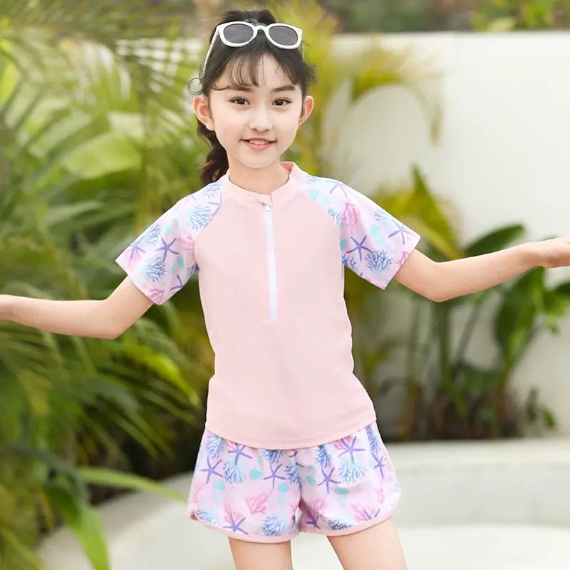 女童泳衣兒童高階感2025新款分體套裝中大童專業訓練游泳衣批發