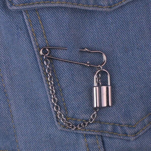 原宿風暗黑系復古個性金屬胸針配飾鎖頭鏈條別針