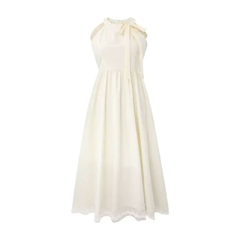 Ballet style sleeveless lace and neck bow dress summer French waist small man gentle temperament lo