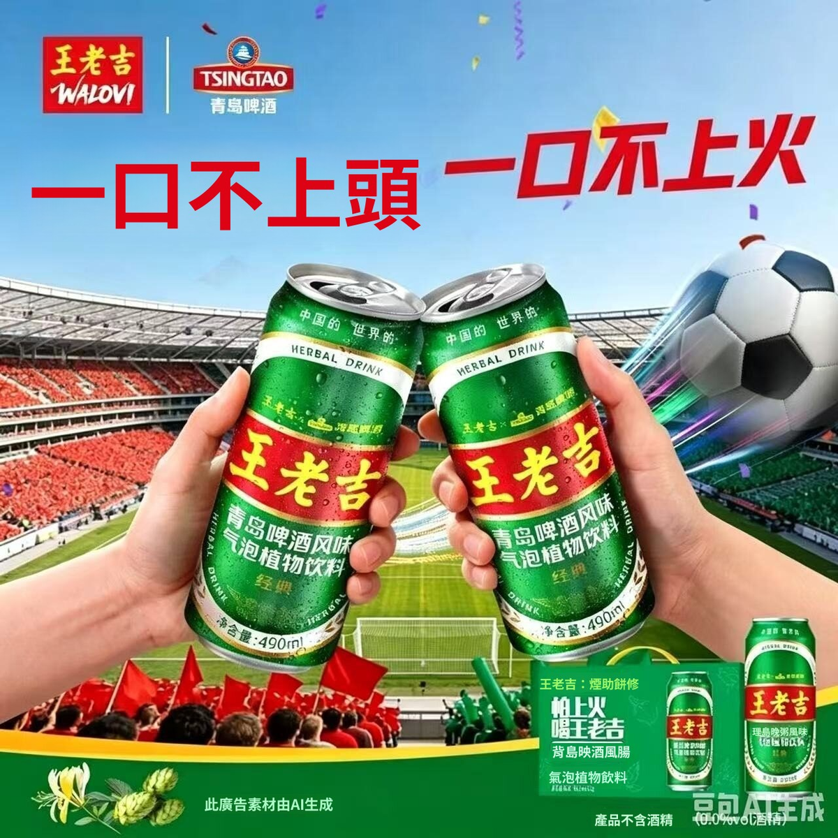 王老吉&青島啤酒限定款青島啤酒風味涼茶氣泡植物飲品490ml*4罐