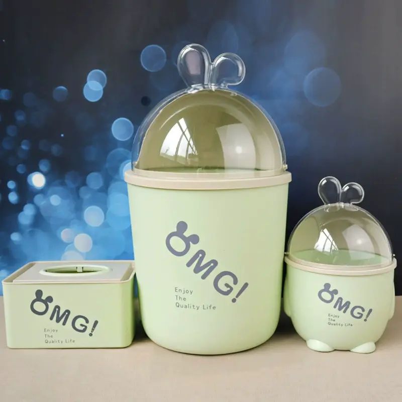 家用垃圾桶创意三件套客厅厨房卧室桌面摇盖大容量可爱纸篓卫生