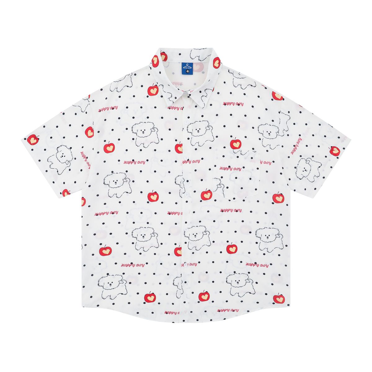 American Vintage Dot Puppy Short Sleeve Shirt Unisex Summer Loose Casual All Match Couple Shirt