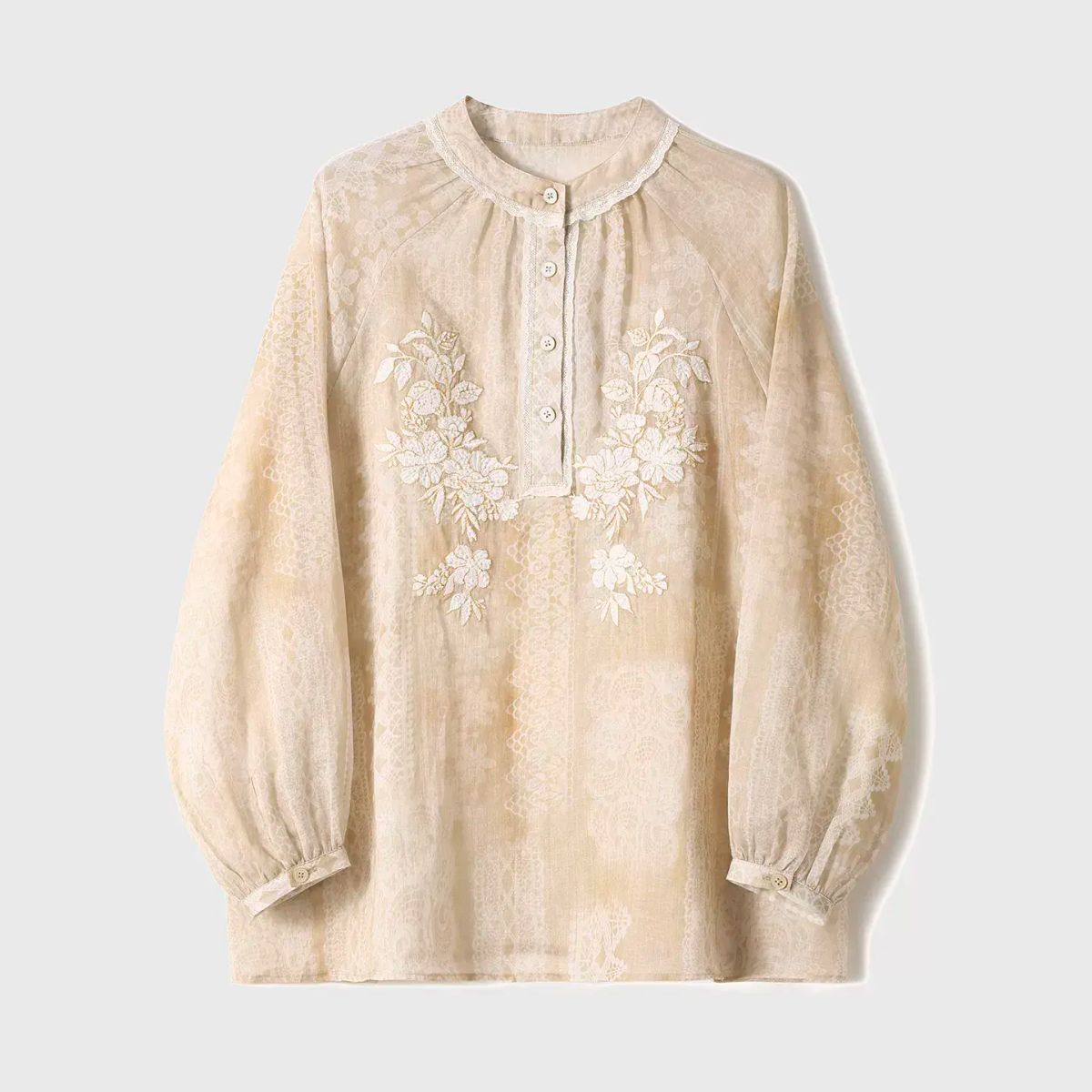 Xiaohan  Sand Apricot Paper Ramie Poetry Line  French shirt simple top skirt dress  S Style 2