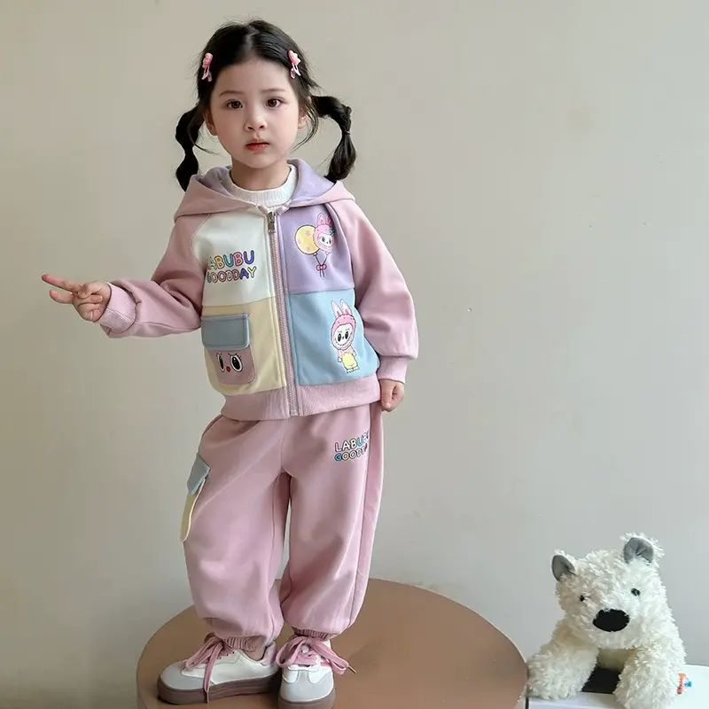 女童卡通套裝 春秋款 新款洋氣兒 童連帽開衫秋裝 寶寶運動 #2447