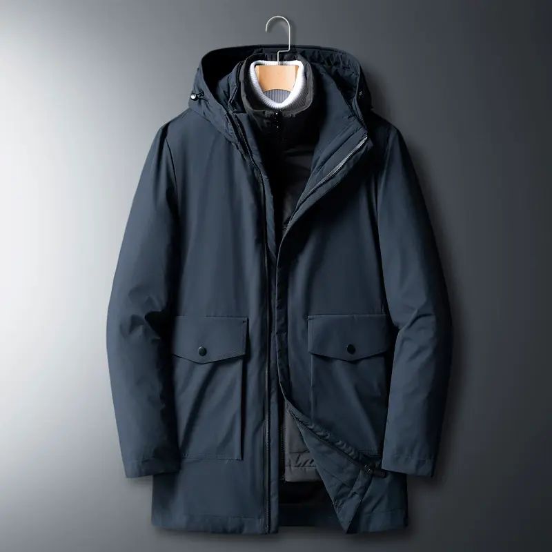 中老年爸爸冬季羽绒服男士中长款加厚保暖三合一冲锋衣外套