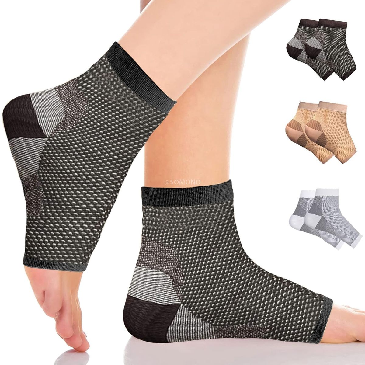 足底筋膜炎袜子，扭伤护踝，运动弹力护踝袜子，改善血液循环的压缩袜子，男女适用运动袜子，1对（黑色，S/M）