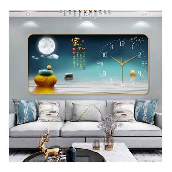 裝飾畫簡約PVC金框靜音掛鐘（家和萬事興-金針）【30*60cm】