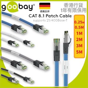 Cat.8 網線｜40Gbps 2000MHz【0.25米線長-藍色】S/FTP(PiMF)雙屏蔽高速網線｜LSZH（低煙無鹵）｜鍍金 RJ45｜24 AWG純銅八類網絡線【香港行貨】45657 
