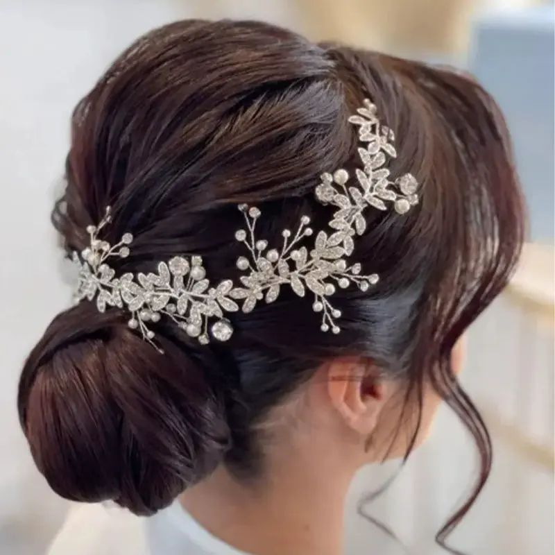 跨境新娘镶钻发带白色手工水晶头饰婚庆写真发饰晚会礼服轻奢发带