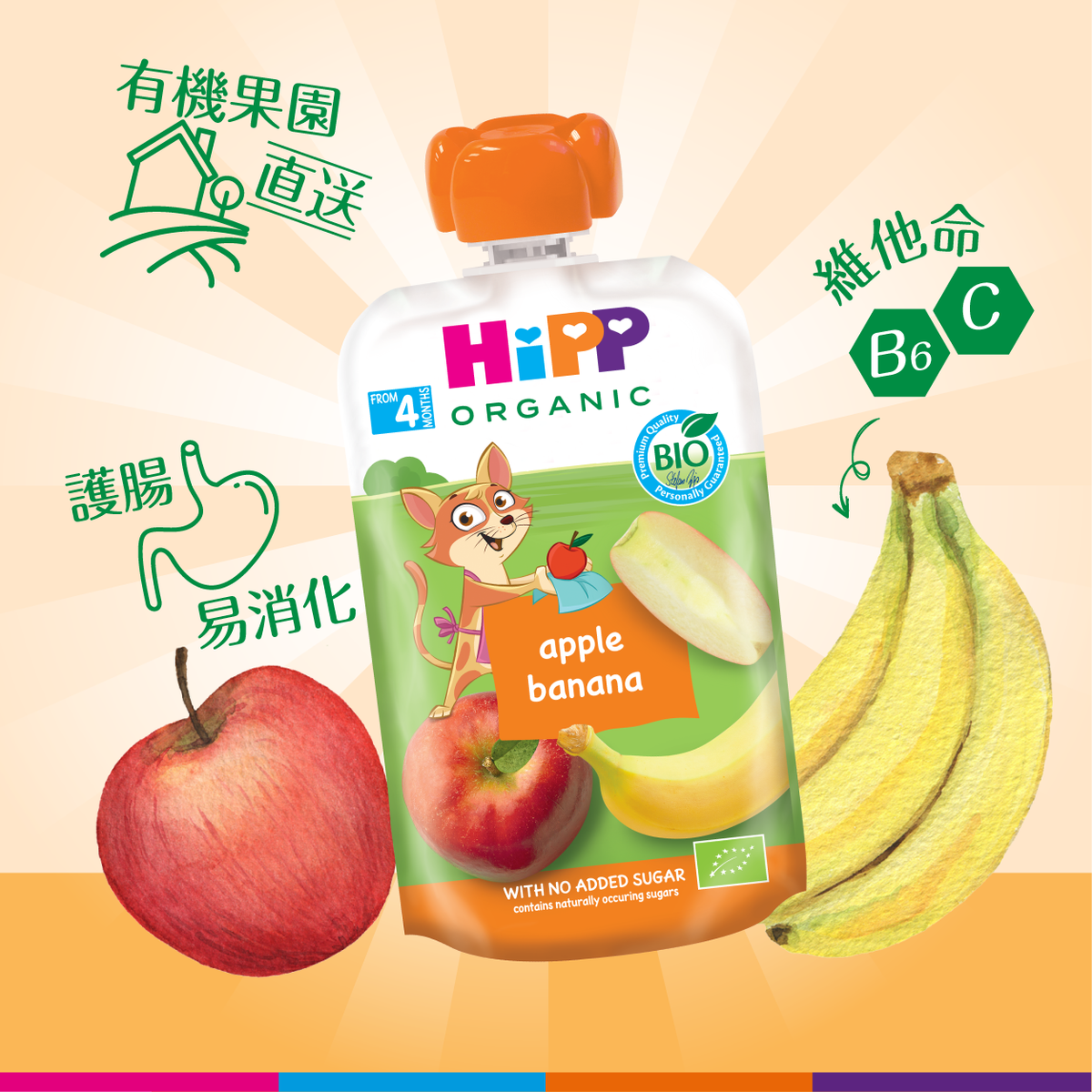 有機果蓉 - 蘋果香蕉唧唧裝 6件裝_AB8573-U (33712) 適用年齡: 4個月或以上  (最佳食用日期: 2026年9月3日) [新舊包裝隨機發送] 