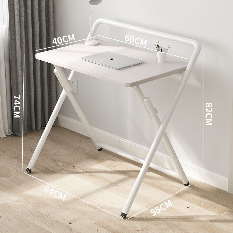 書桌可摺疊電腦桌 - 學生家用小户型床邊桌 學校宿舍小桌子 簡易學習桌 白木紋單層 長60寬40高74