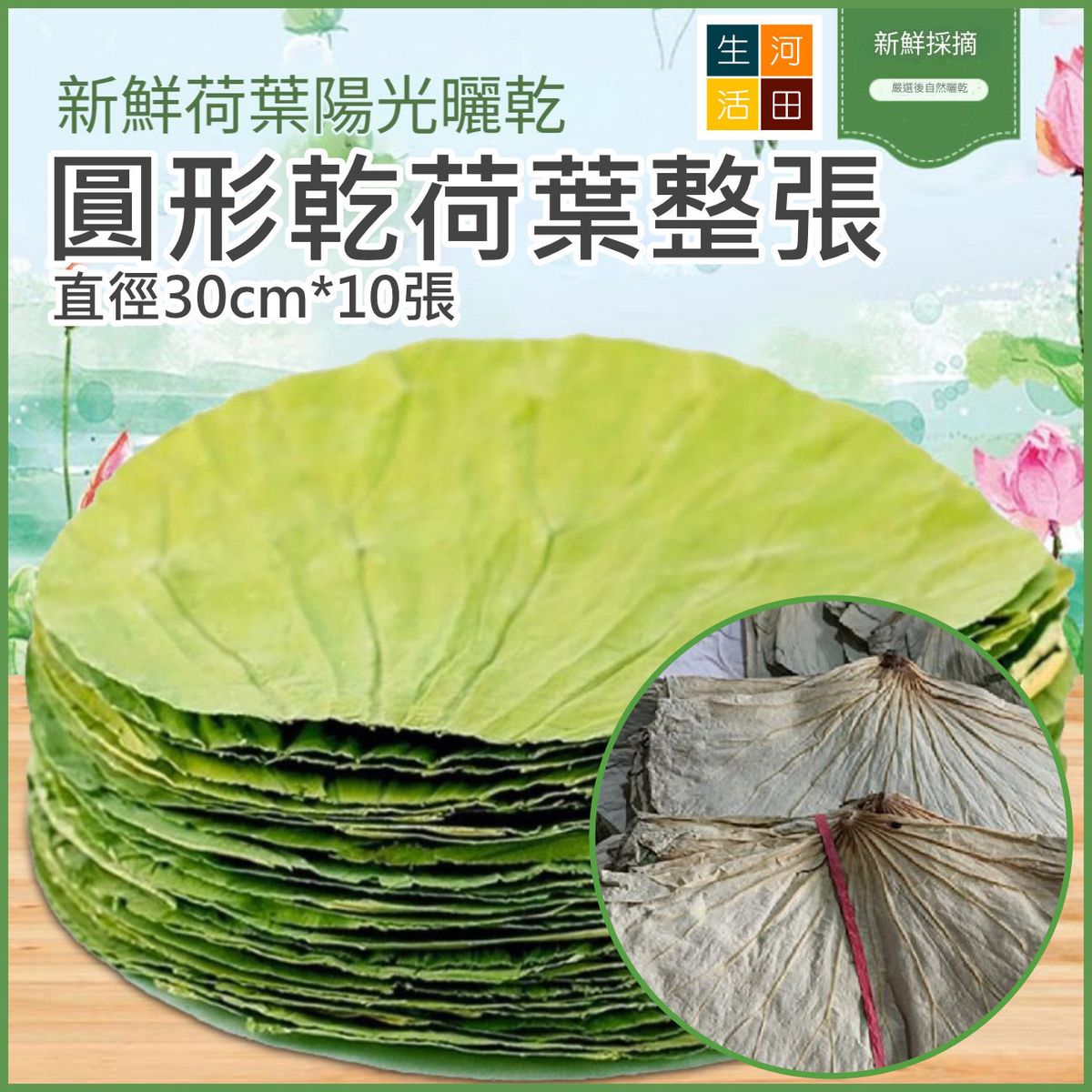 Whole round dried lotus leaves (10 sheets of 30cm)│Natural lotus leaves│Lotus leaf food