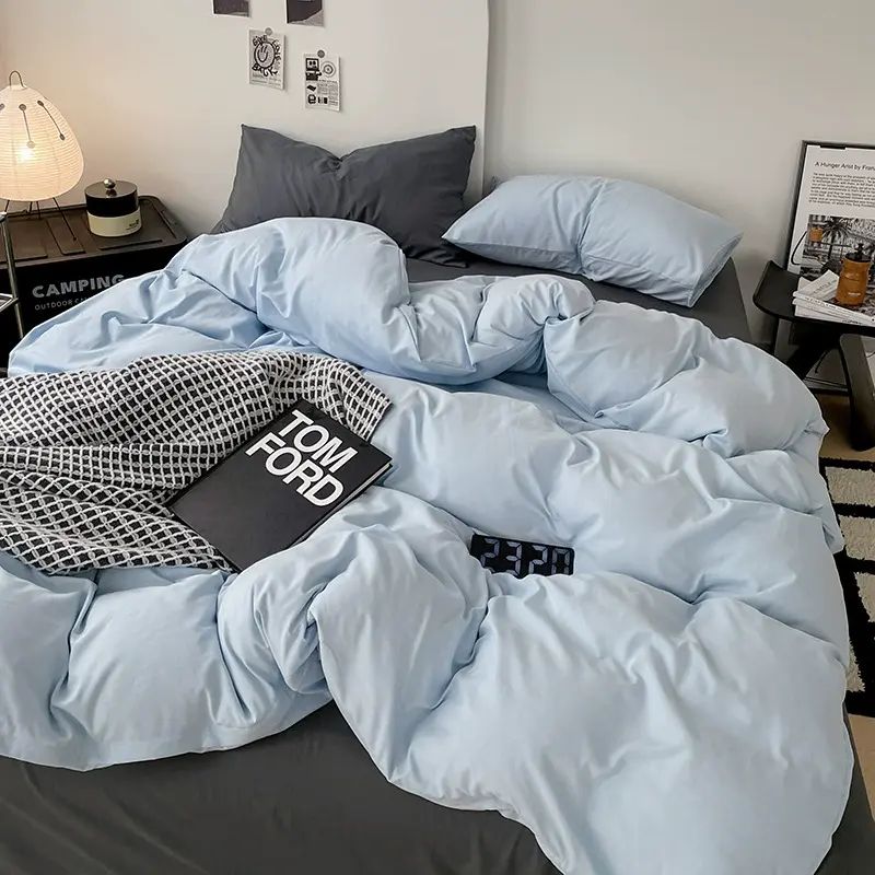 纯色四件套床单被套被罩学生宿舍单人床上用品三件套平行进口