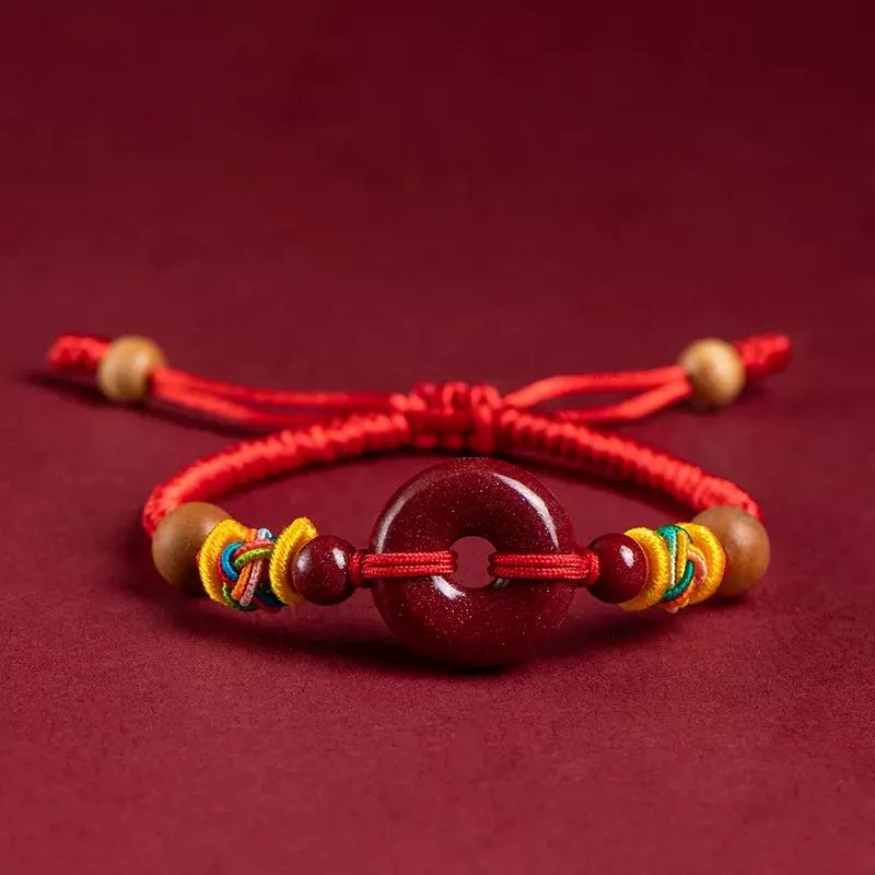 New cinnabar safe buckle red hand rope baby children pregnant women peach wood anti-frightening goo
