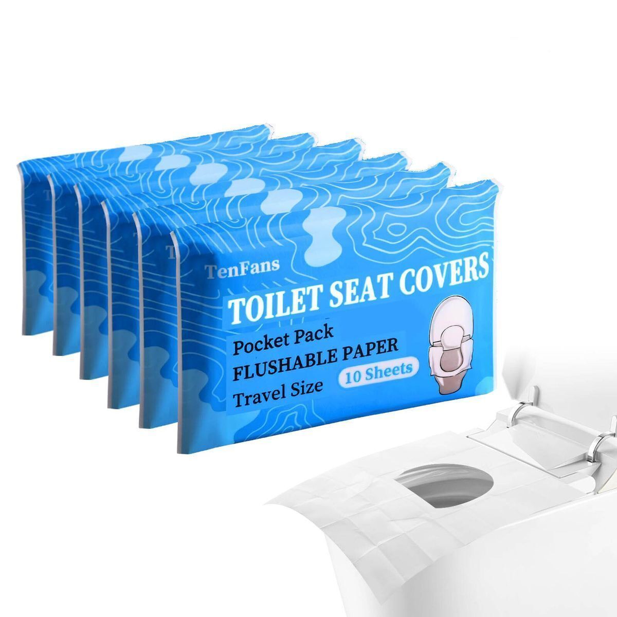 一次性馬桶座椅套（10片） 可沖水一次性馬桶座椅套，適用於兒童如廁訓練、成人 - 飛機、公共衛生間、露營必備旅行配件