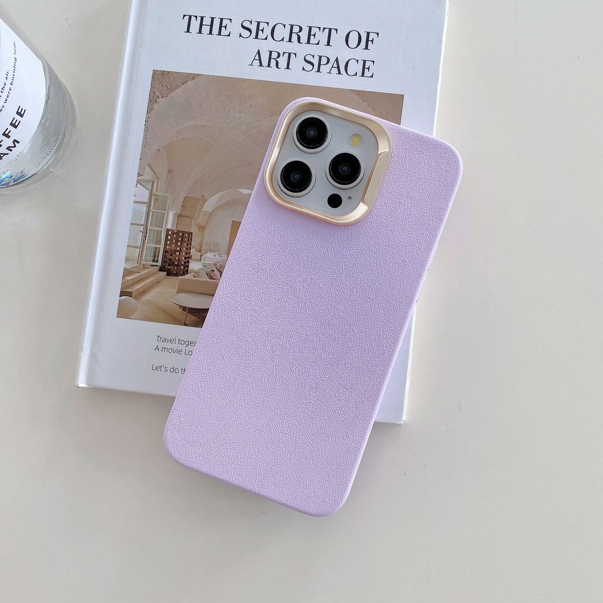 简约时尚纯色电镀圈适用iPhone16promax手机壳苹果15保护壳皮纹新款14情侣款ins风13防摔全包-紫色 iPhone 16 plus