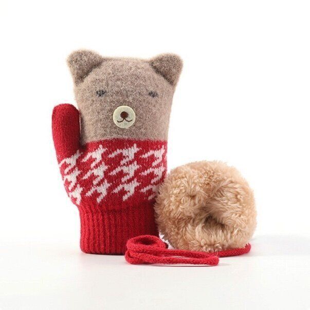 加厚防風連指保暖手套(建議1-4歲  DR22 ；紅色)