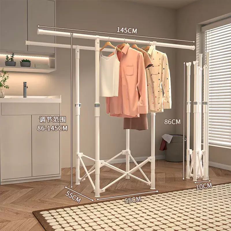伸縮晾衣架家用臥室晾衣杆陽臺晾曬衣帽架掛衣免安裝可折疊省空間