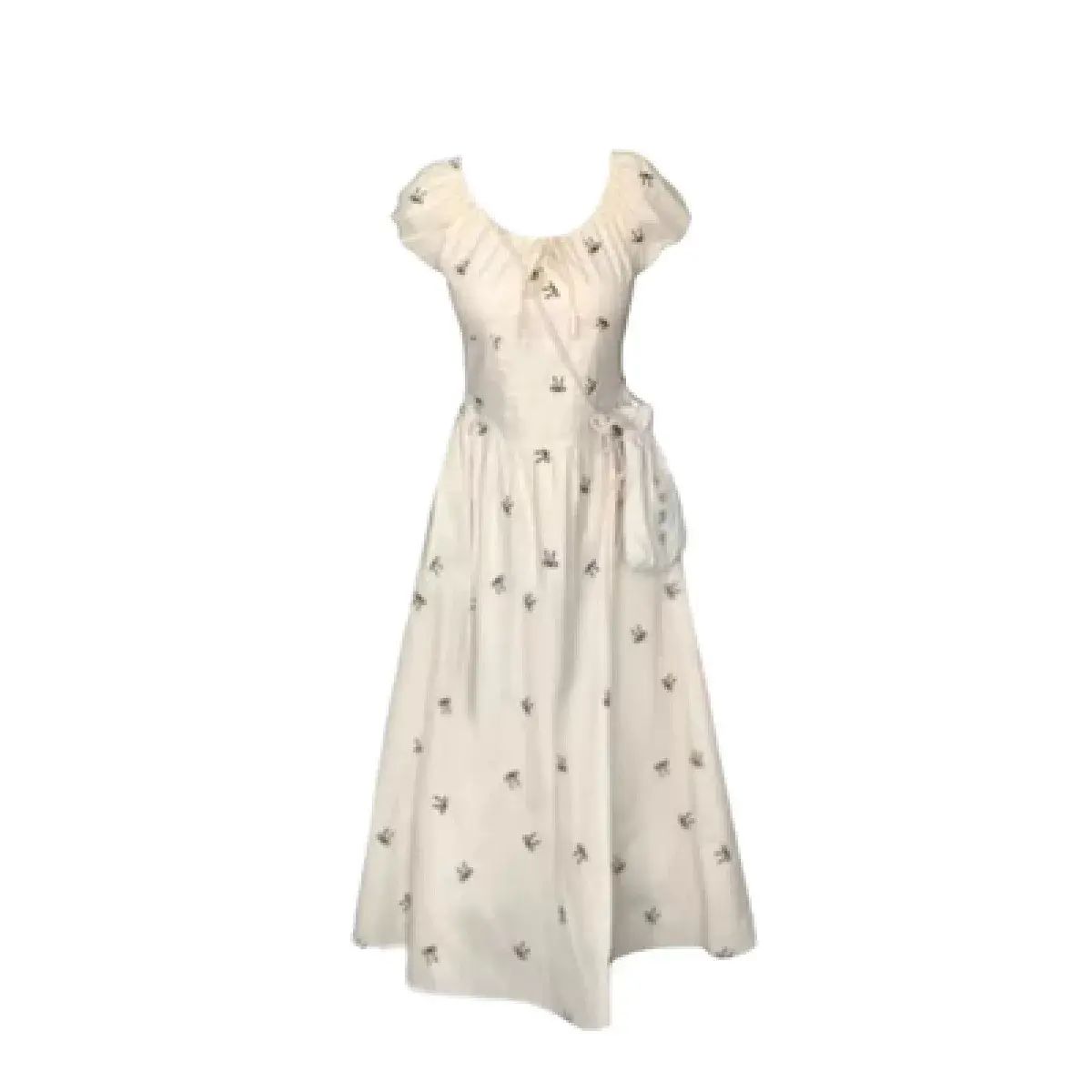 2026 summer new French style unique and beautiful waist skirt  small temperament bubble sleeve Apri