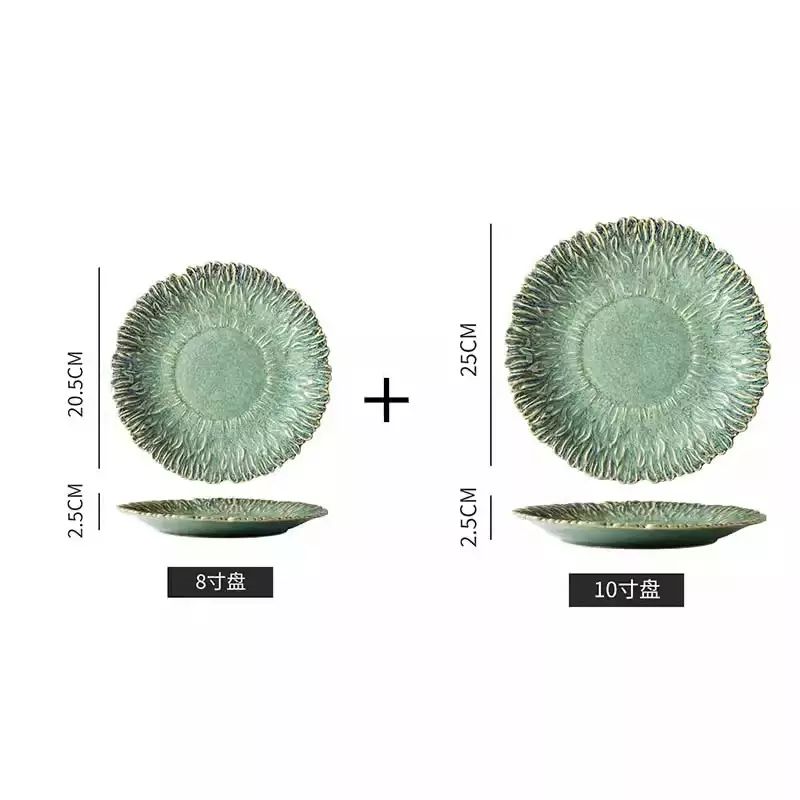 北欧高级感复古陶瓷盘子创意窑变花边浅盘家用西餐意面盘摆盘餐具