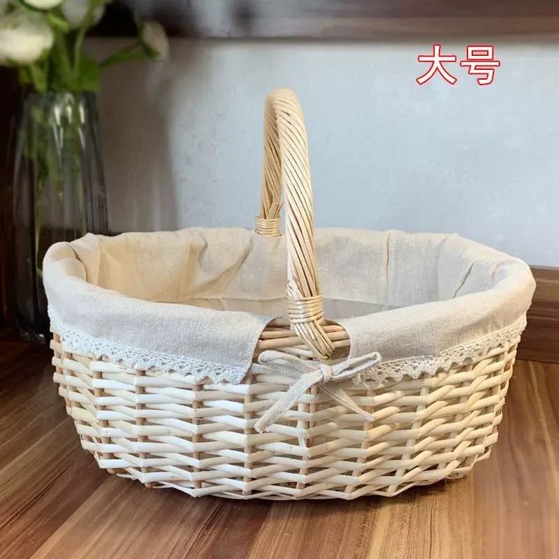 柳藤編網紅月子花籃野餐籃雞蛋花籃零食提籃攝影鮮花手提水果籃子