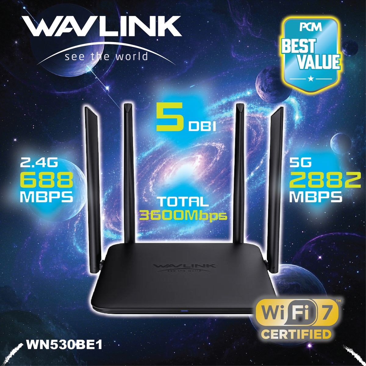 BE3600 WiFi7 雙頻 路由器 5dBi 4條高增益天線 2.4G & 2.5G PCM - BEST Value WL-WN530BE1
