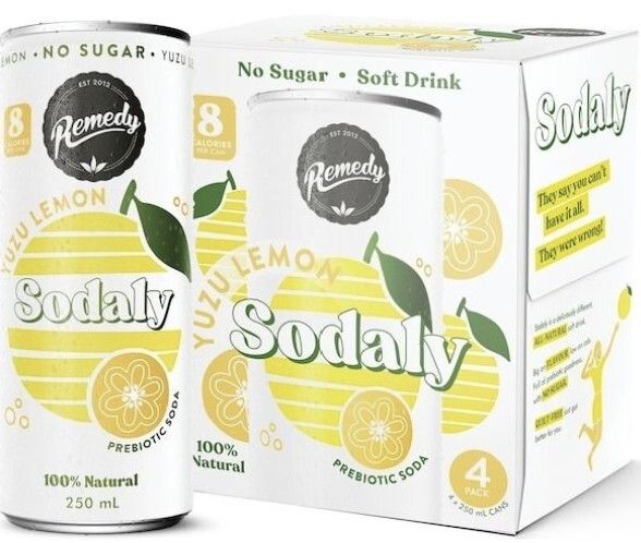 SODALY 100%全天然無糖 柚子檸檬味含益生元梳打飲品 (250ml x 4) 此日期前最佳2026年6月