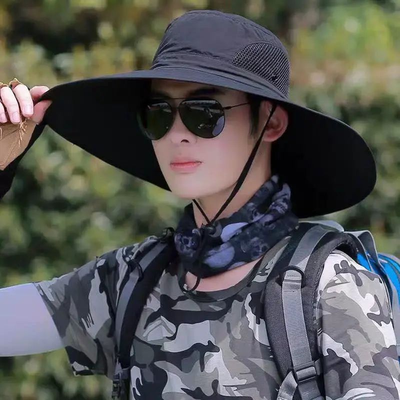 迷彩帽男釣魚帽戶外登山帽夏季遮陽防曬帽大帽簷漁夫帽遮臉工地帽