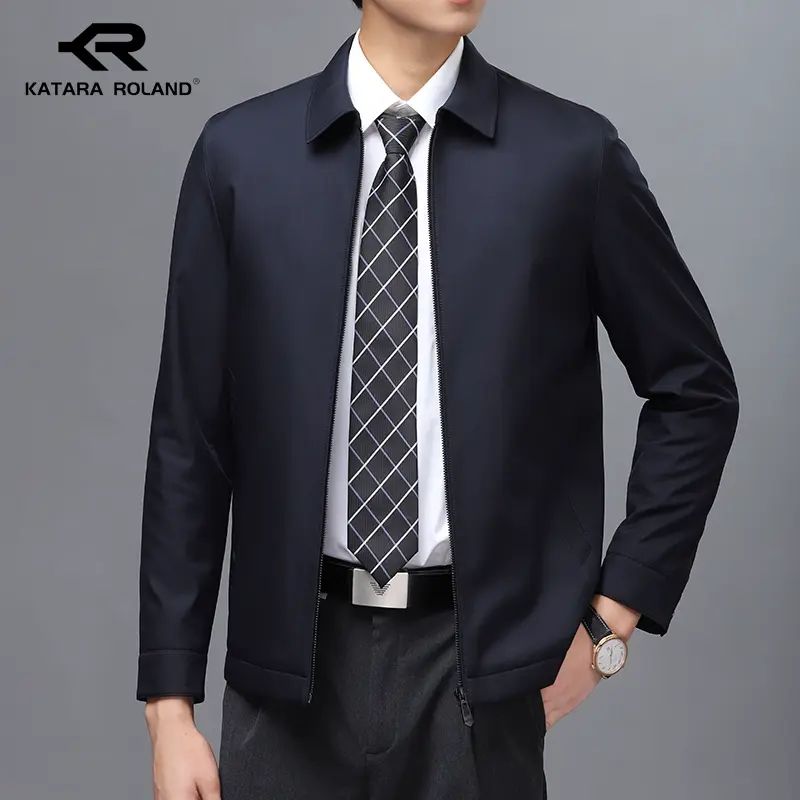 KATARA 男士翻领羽绒服夹克秋冬季纯色休闲保暖外套