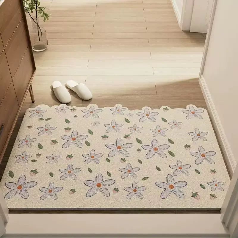 INS简约花朵进门丝圈门垫家用地毯玄关除尘防滑脚垫进宅可裁剪垫